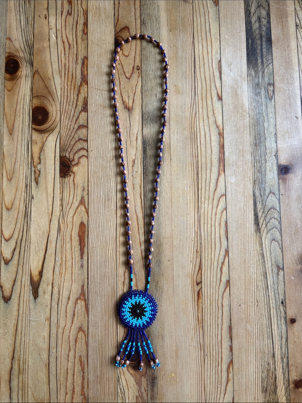 Handmade Turquoise Blue Beaded Pendant Necklace